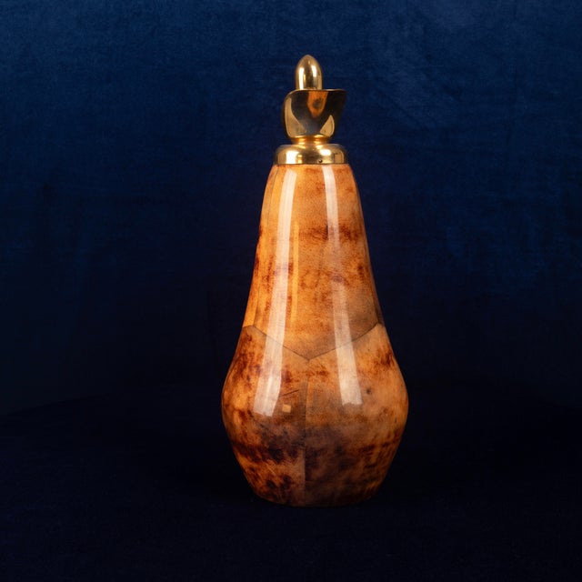 Metal Tobacco-Coloured Parchment and Brass Thermos by Macabo of Cusano Milanino, Italy 1950 For Sale - Image 7 of 17