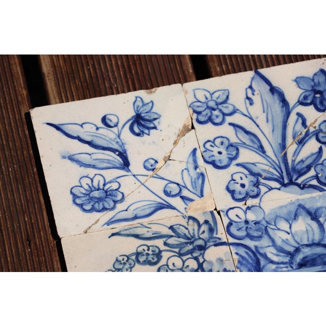 Blue Tile Mural Panel Depicting a Baroque Jardinière With Flowers, Portuguese, 18th Century For Sale - Image 8 of 12