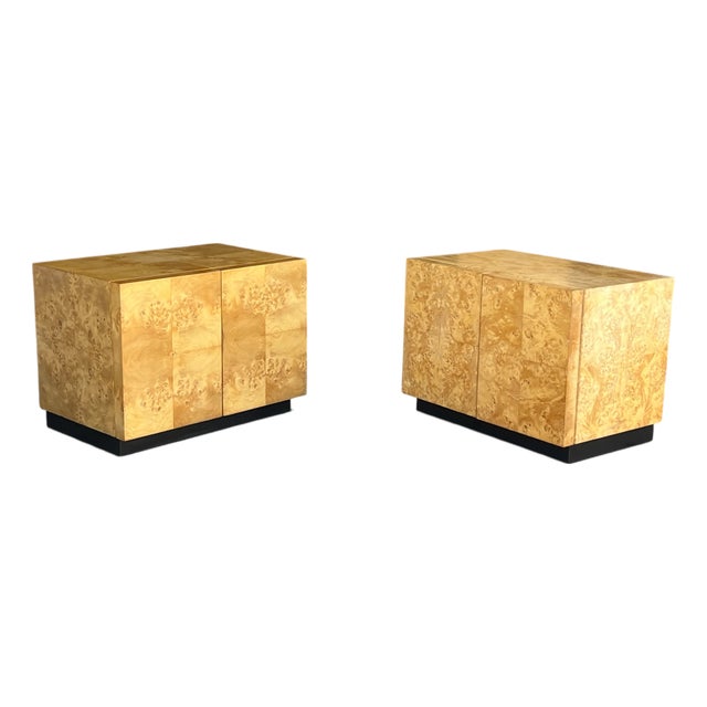 Circa 1970s Burl Wood Nightstands After Milo Baughman – A Pair For Sale