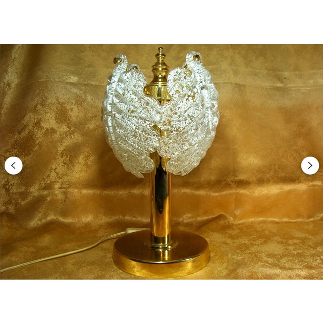 Metal Vintage Murano Crystal and Brass Table Lamp, 1960s For Sale - Image 7 of 11
