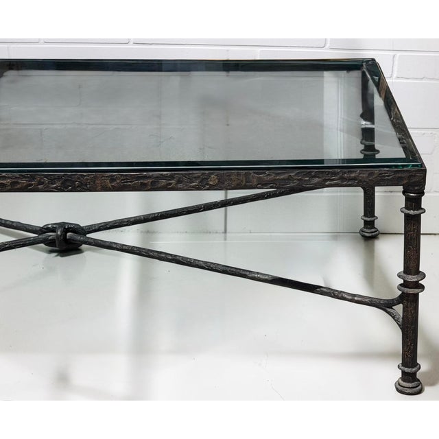 1990s Diego Giacometti Painted Wrought Iron Cocktail Table With Glass by Paul Ferrante For Sale - Image 5 of 7