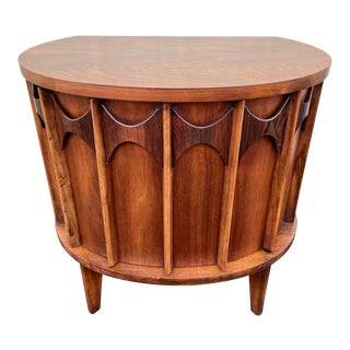 1960s Kent Coffey Perspecta Walnut and Pecan Round Nightstand For Sale