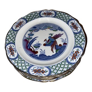 Early 20th Century Old Chelsea Blue Multicolor Sandwich Salad Plates by Furnivals- Set of 6 For Sale