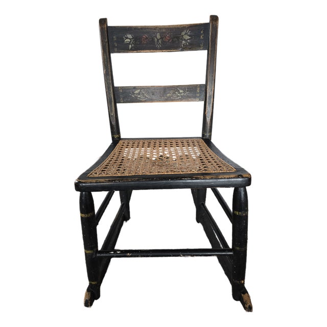 19th Century Antique Child’s Rocking Chair With Caned Seat For Sale