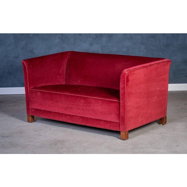 Mid-Century Modern Vintage Red Velvet Sofa, 1950s For Sale - Image 3 of 7
