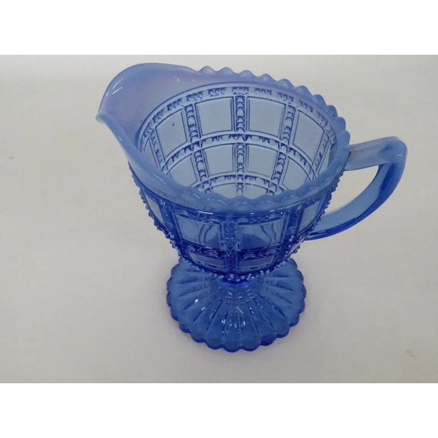 Blue Imperial Glass Beaded Block Pattern Blue Creamer For Sale - Image 8 of 11