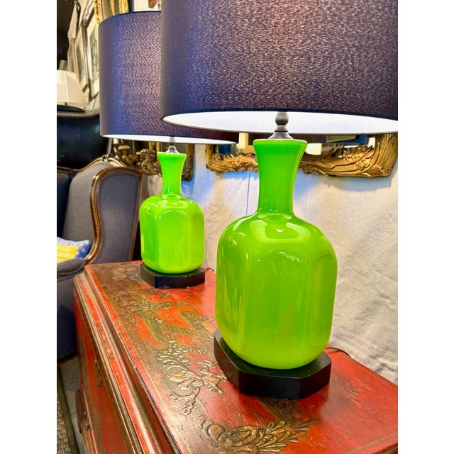 1950s Mid-Century Modern Green Opaline Lamps For Sale - Image 5 of 11