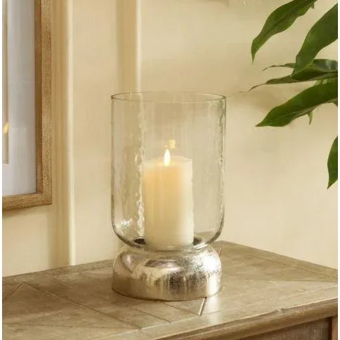 Contemporary Boden Chrome Finish Hammered Glass Hurricane Large For Sale - Image 3 of 4