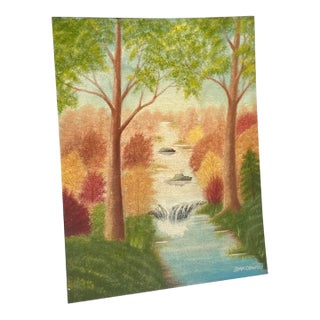 1990s Colorful Foliage and Creek Landscape Painting on Canvas, Signed by the Artist For Sale