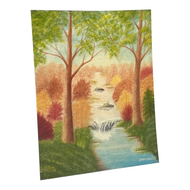1990s Colorful Foliage and Creek Landscape Painting on Canvas, Signed by the Artist For Sale