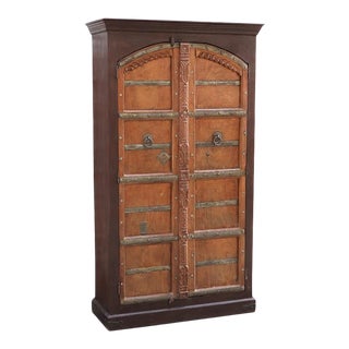1900s Antique Arched Teak Solid Wood Door Armoire For Sale