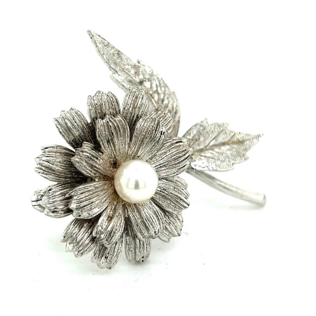 1990s 1990s Mikimoto Estate Akoya Flower Pearl Brooch Pin Sterling Silver 6.16 mm For Sale - Image 5 of 10