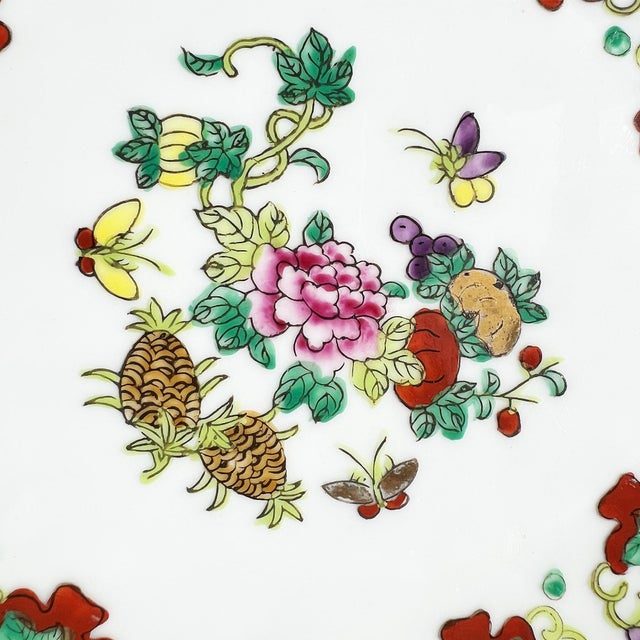 Rose Antique Chinoiserie Famille Rose Porcelain Plate With Pineapple & Floral Motifs For Sale - Image 8 of 10
