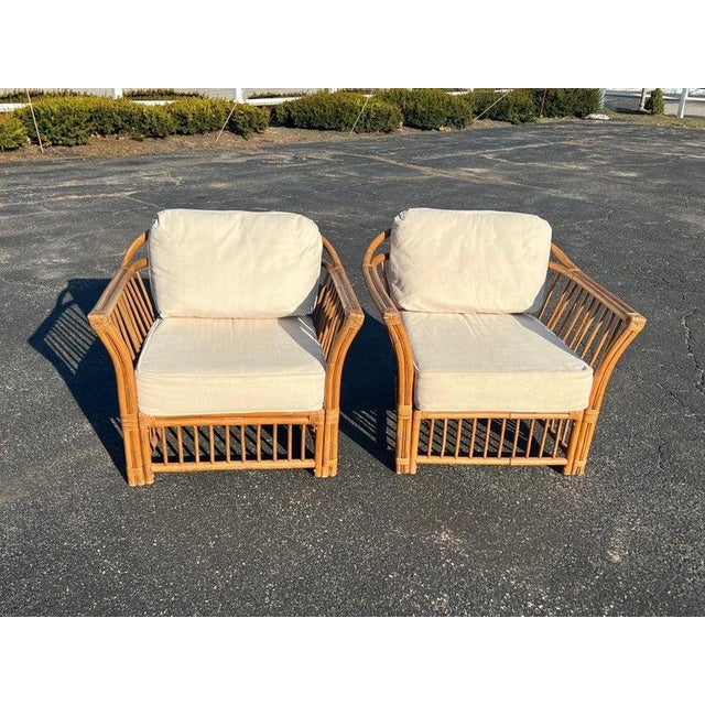 Mid-Century Modern 1970s Boho Chic Bamboo and Rattan Lounge Chairs in McGuire Style For Sale - Image 3 of 18