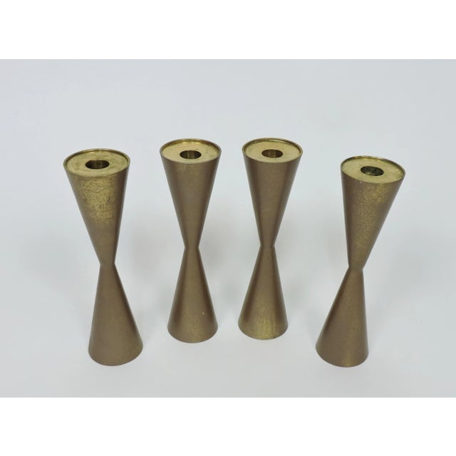 Mid Century Modern Cone Brass Candle Holders- Set of 2 For Sale - Image 11 of 12