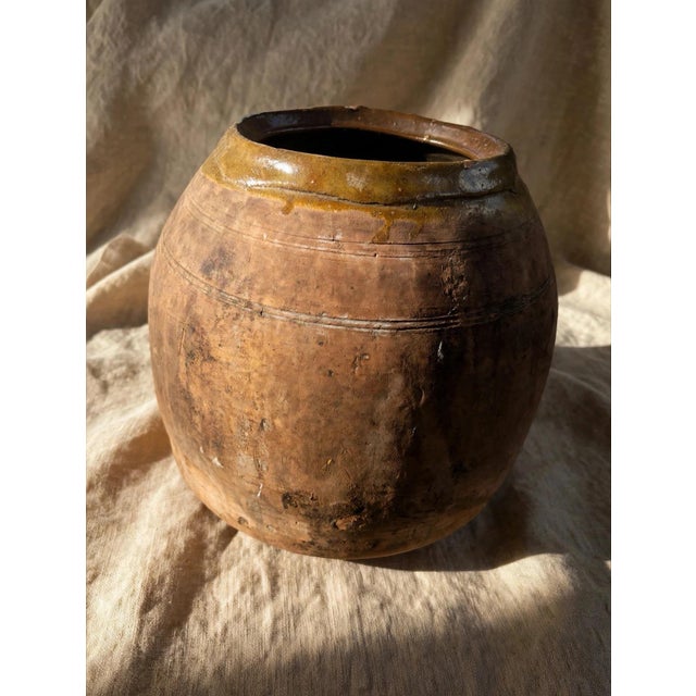 Antique Large Terracotta Olive Jar With Olive Green Glazed Rim - Rustic Stoneware Storage Vessel, 19th Century For Sale - Image 4 of 12