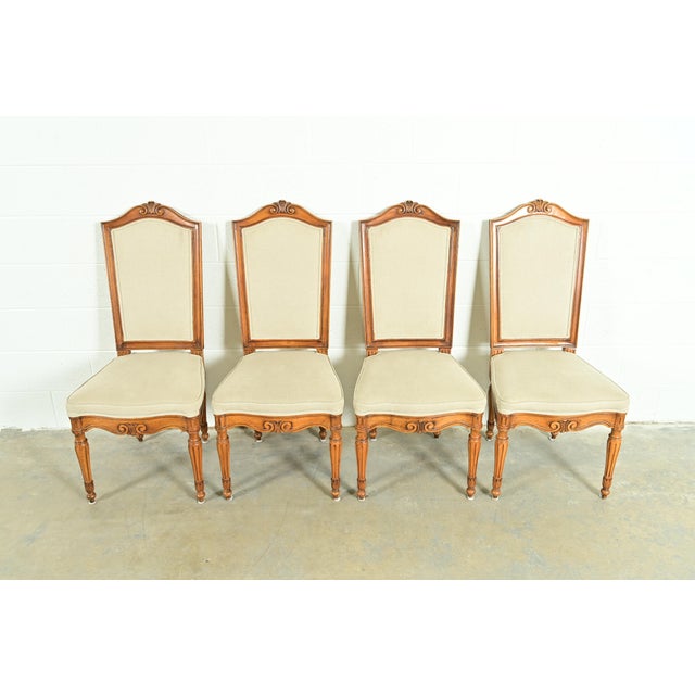 French Baker Furniture Style French Regency Louis XVI Carved Walnut Dining Chairs, Set of Four For Sale - Image 3 of 12