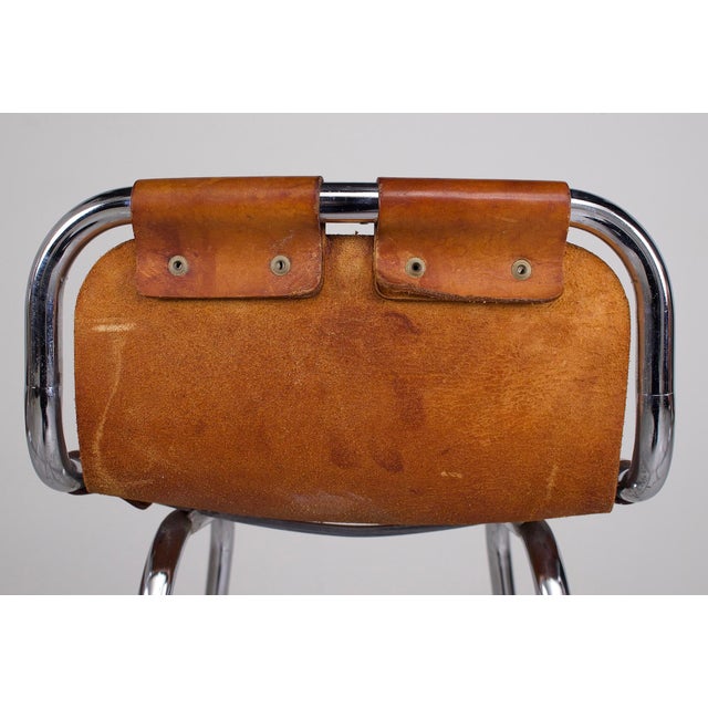 Cognac Leather Stools, 1970s, Set of 3 For Sale - Image 9 of 12