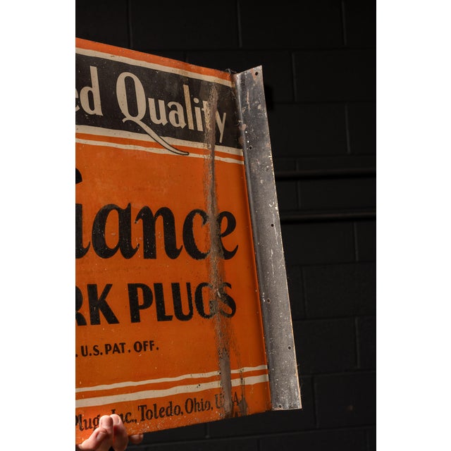 Defiance Spark Plugs Double-Sided Flanged Sign For Sale - Image 4 of 4
