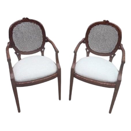 1970s Restored French Provincial Cane Back Armchairs – Pair For Sale