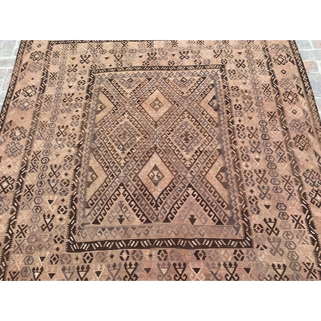 Afghan Maliki Kilim Area Rug, Handwoven Wool, 8x10, Camel & Brown For Sale - Image 4 of 11