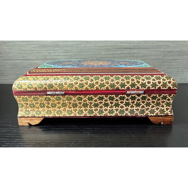 VTG Persian Hand Made Inlaid Wooden Khatam Kari Jewelry Box For Sale - Image 10 of 11