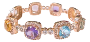Bochic Capri” Vintage Sapphire & Multi Natural Gem Bangle Set 18K Gold & Silver