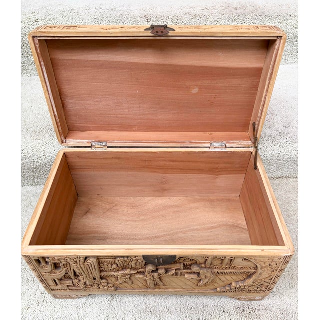 Wood Chinese Antique 1920’s Hand Carved Wood Chest For Sale - Image 7 of 10