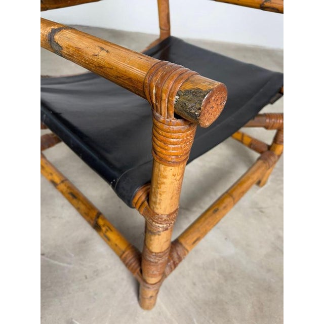 Brown Italian Bamboo and Leather Lounge Chairs, 1970s, Set of 2 For Sale - Image 8 of 12