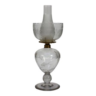 Late 19th Century Figural Fish Etched Glass & Crystal Base Table Lamp For Sale