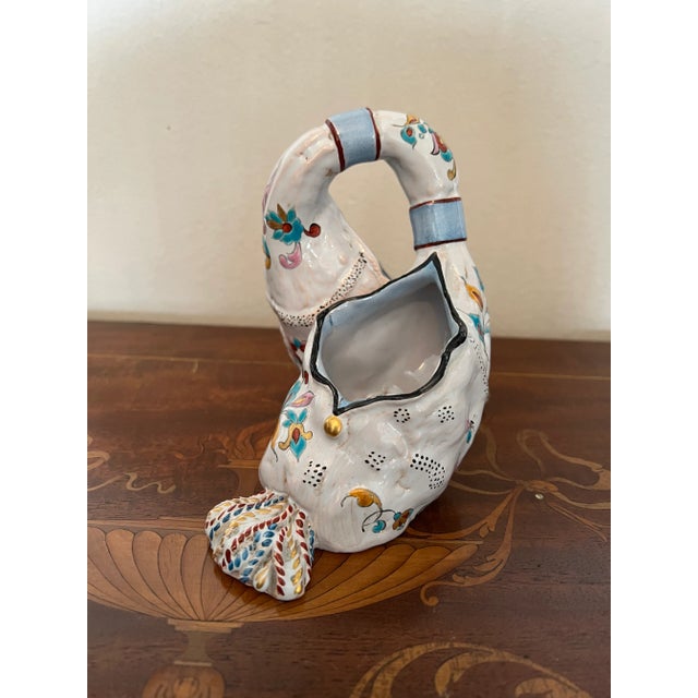 Early 20th Century French Faience Double Basket Form Hand Painted Planter For Sale - Image 4 of 9