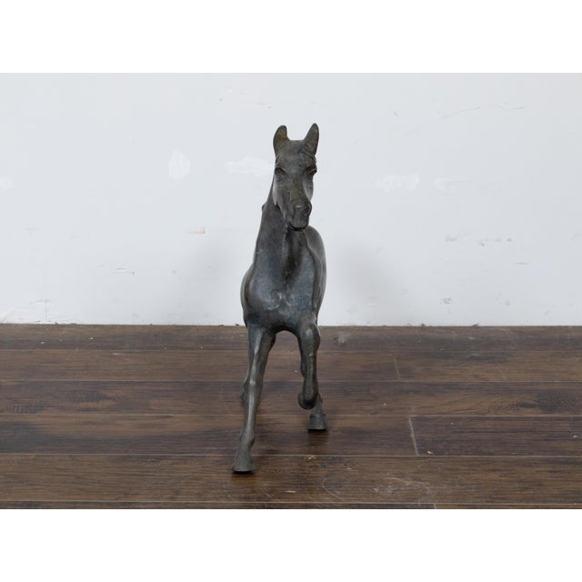 Dark Gray Small Vintage Bronze Horse Sculpture with Dark Patina For Sale - Image 8 of 11