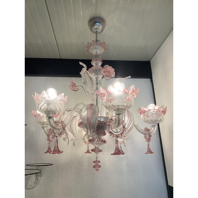 Transparent and Pink Murano Style Glass Chandelier with Flowers and Leaves from Simoeng For Sale - Image 12 of 14
