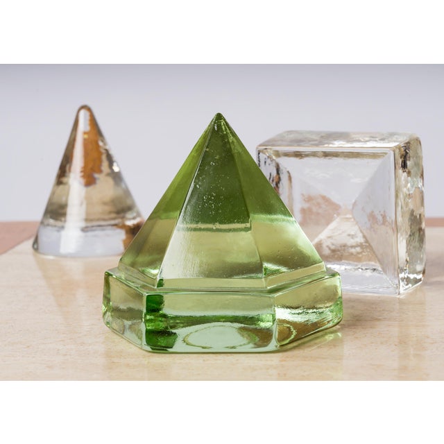 1970s Set of 3 Geometric Art Glass Sculptures, France 1970s For Sale - Image 5 of 8