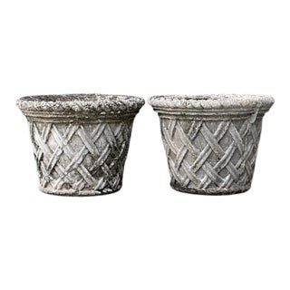 Vintage Cast Concrete Trellis Planters - A Pair For Sale