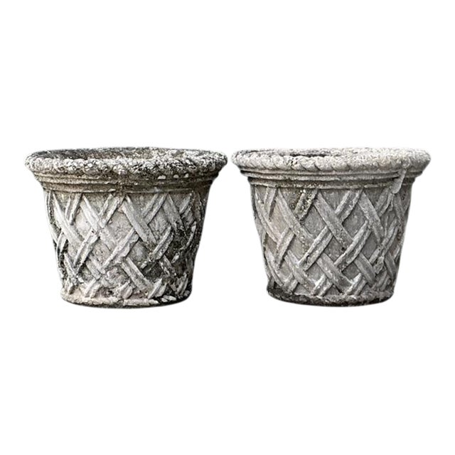Vintage Cast Concrete Trellis Planters - A Pair For Sale