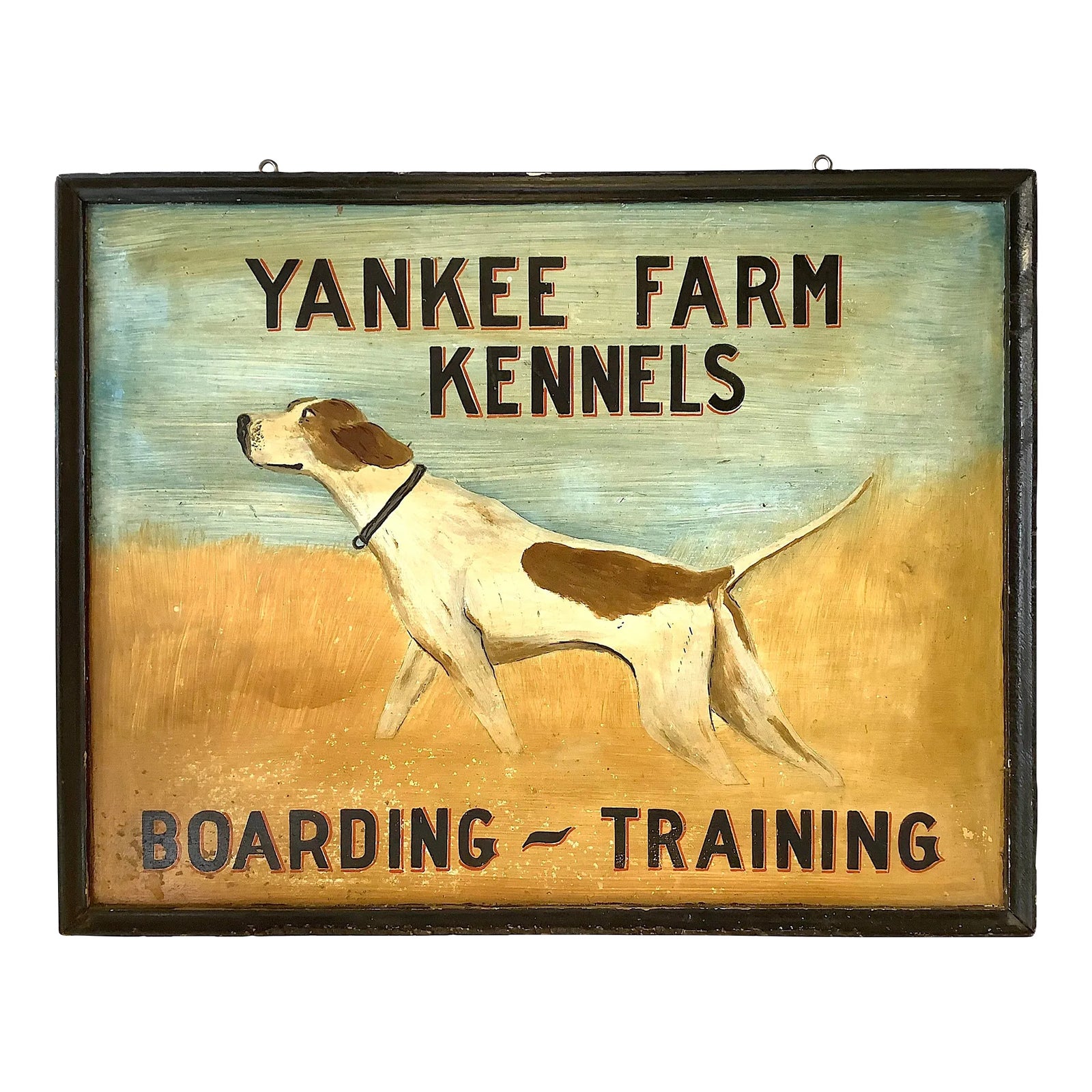 Circa 1930s/40s Two Sided Wood Hand Painted Yankee Farm Kennels Sign
