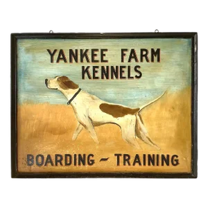 Circa 1930s/40s Two Sided Wood Hand Painted Yankee Farm Kennels Sign