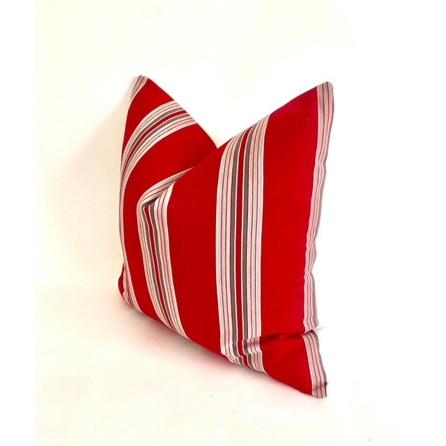 Vintage French Ticking Pillows 22 X 22 - A Pair For Sale - Image 4 of 8