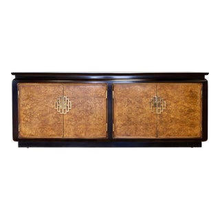 Vintage Chin Hua Century Furniture Burl Wood and Black Lacquer Credenza Buffet For Sale