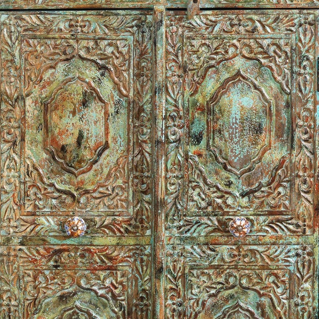 Vintage Painted Cabinet with Relief Carvings, 1950s For Sale - Image 4 of 8