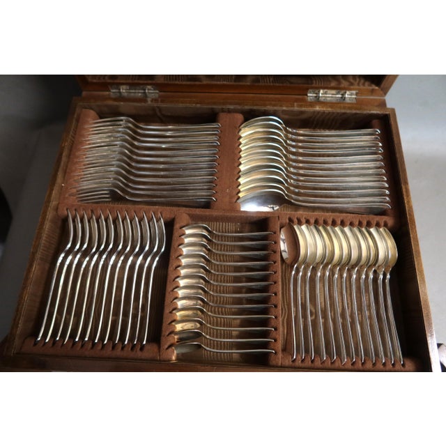 Silver-Plated Metal Cutlery Set in Box, 1930s, Set of 116 For Sale - Image 11 of 12