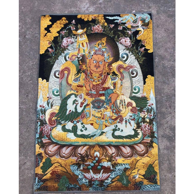 Textile Mid 20th Century Xizang Embroidery and Brocade Thangka Buddha Painting - Wrathful Deity Protector Wall Art - Hand Painted Buddhist Sacred Scroll For Sale - Image 7 of 7