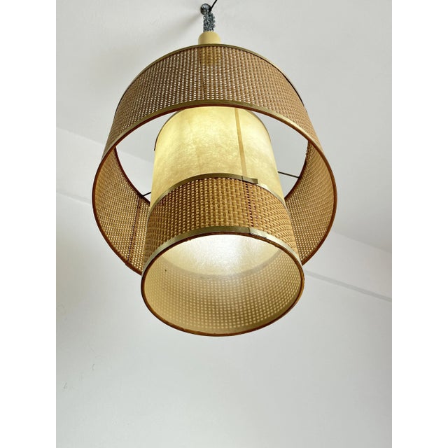 Wood Vintage Italian Rattan Chandelier, 1970s For Sale - Image 7 of 9