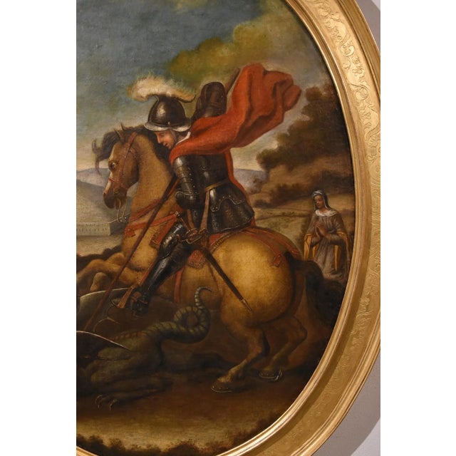 Baroque Follower of Raffaello Sanzio, Saint George & the Dragon, 1700, Oil on Canvas, Framed For Sale - Image 3 of 17