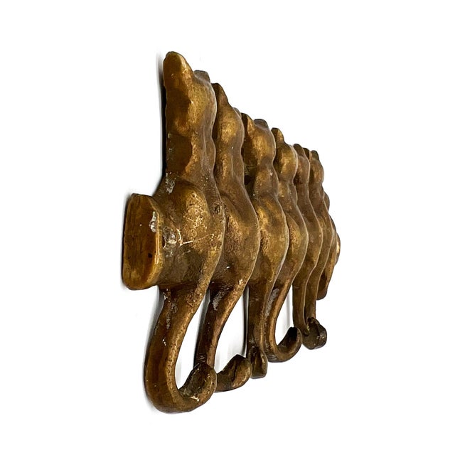 Vintage Brass Cat Wall Hook Rack – Mid-Century Modern, Minimalist, Boho Whimsical For Sale - Image 9 of 9