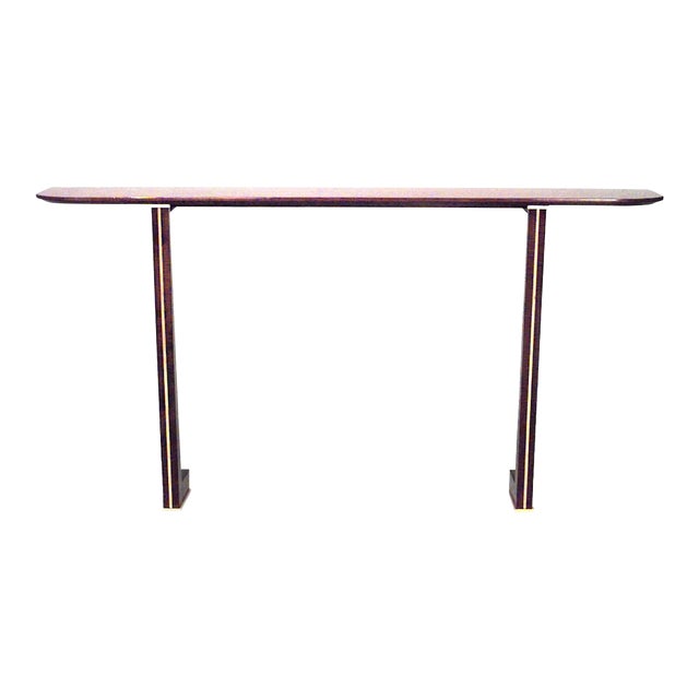 1940s Vintage French Brass-Mounted Makore Veneered Console Table | Chairish