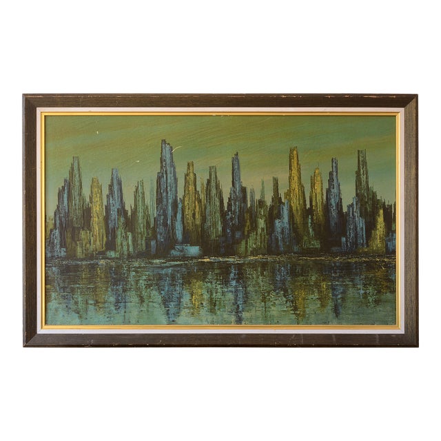 Mid Century Monochromatic Abstract Brutalist Cityscape Print, Framed For Sale