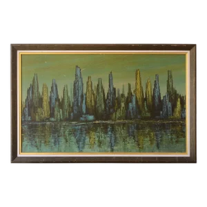 Mid Century Monochromatic Abstract Brutalist Cityscape Print, Framed