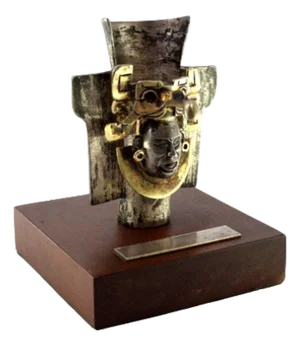 Pre-Columbian Style Zapotec Silver Urn with Applications and Figure on Wooden Base with Monogram